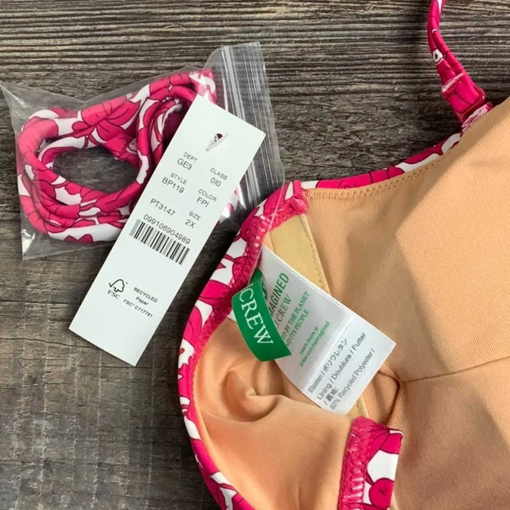 NEW J.Crew Heritage O-ring Bandeau‎ Bikini Top in Blushing Meadow Size 2X